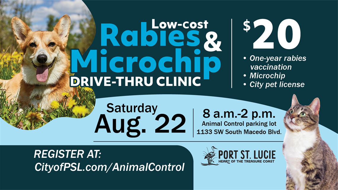 Port St. Lucie to Host Low-Cost Rabies and Microchip Drive-Thru Clinic Aug. 22